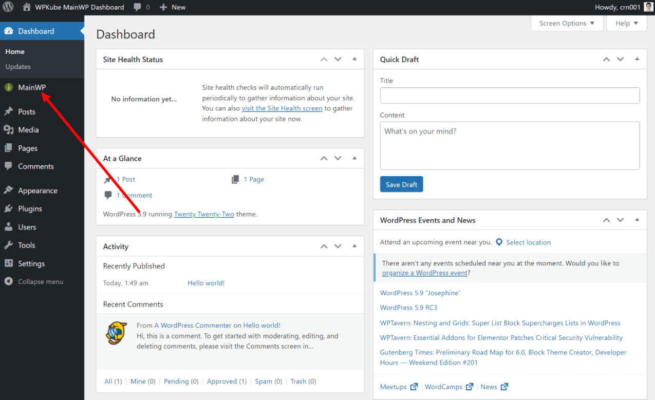 Accessing the MainWP dashboard