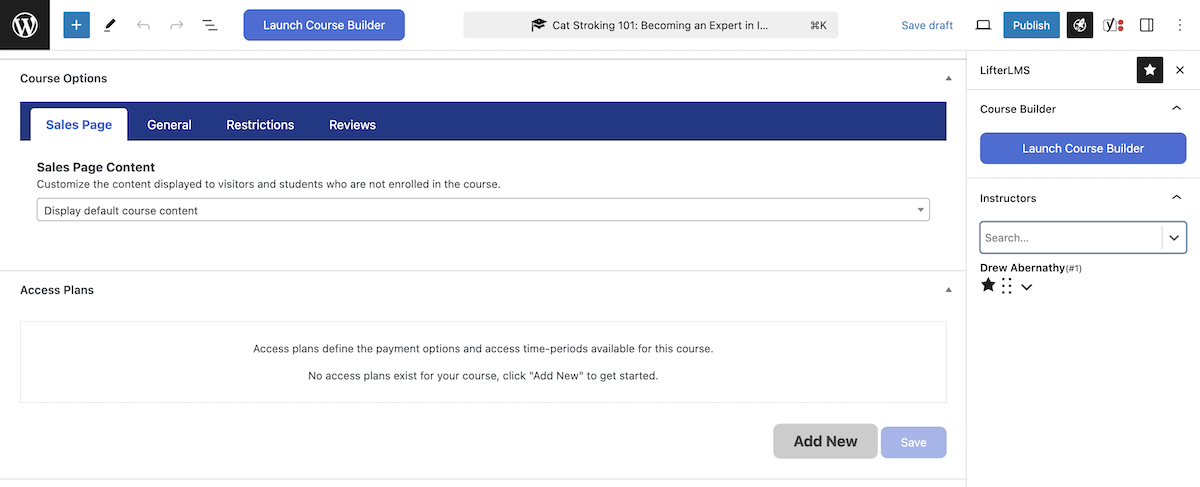 The Sales Page and Access Plans metaboxes for LifterLMS.