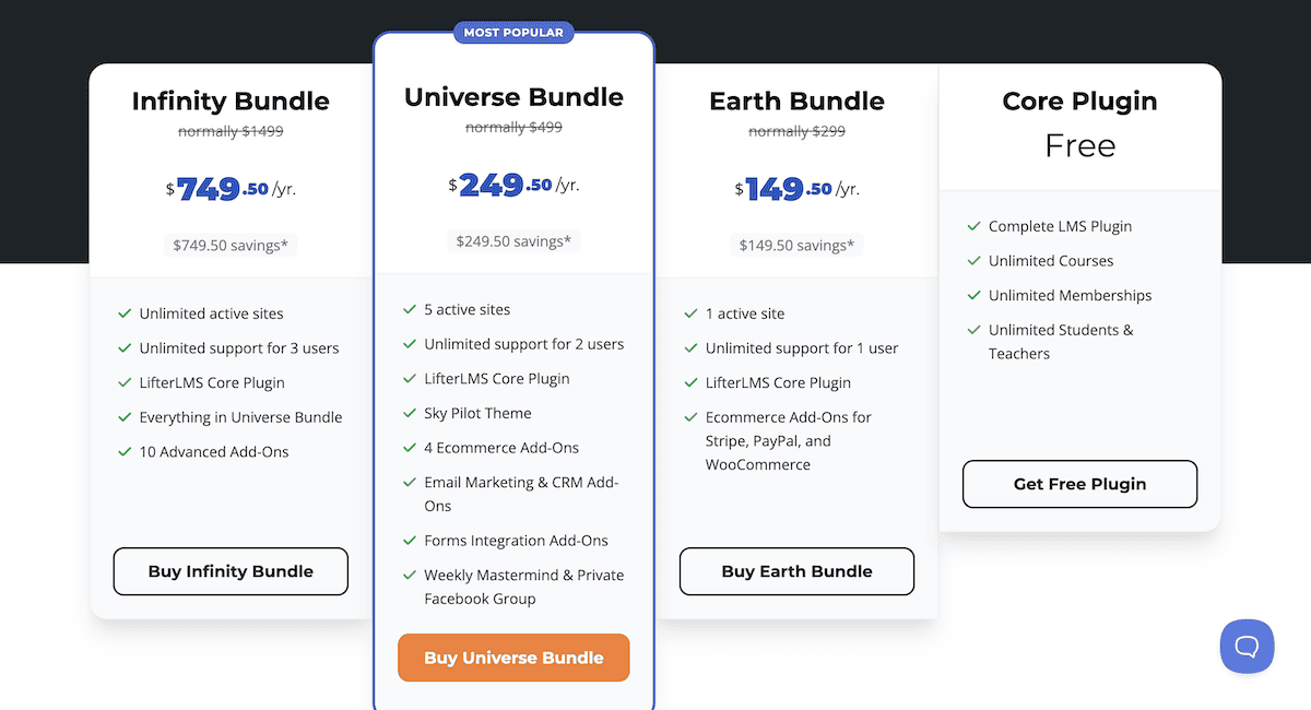 The LifterLMS pricing page.