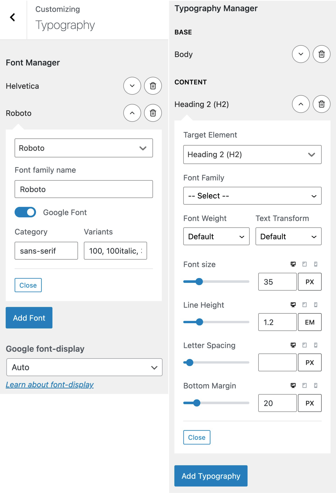 GeneratePress typography options