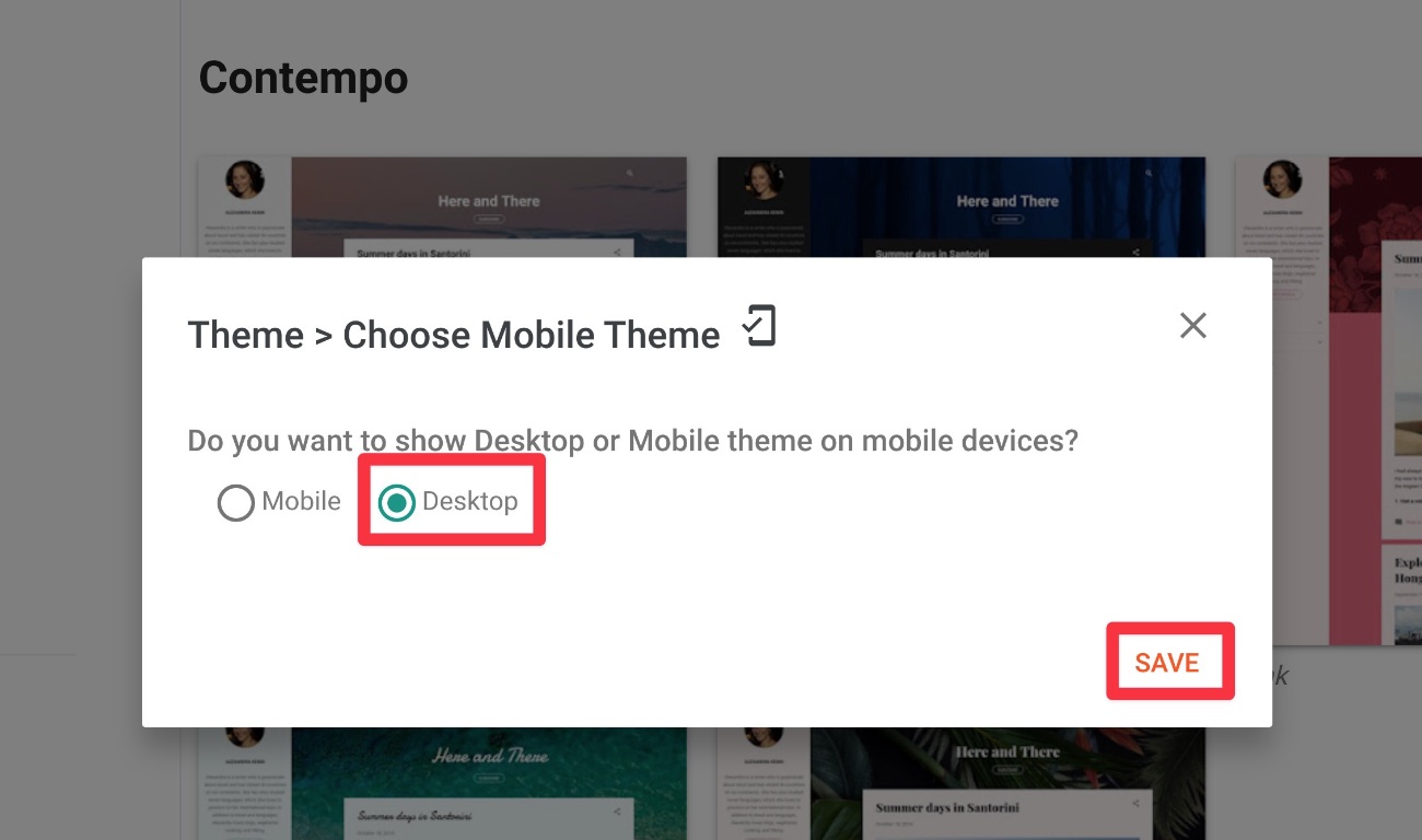 Set mobile theme to use desktop version