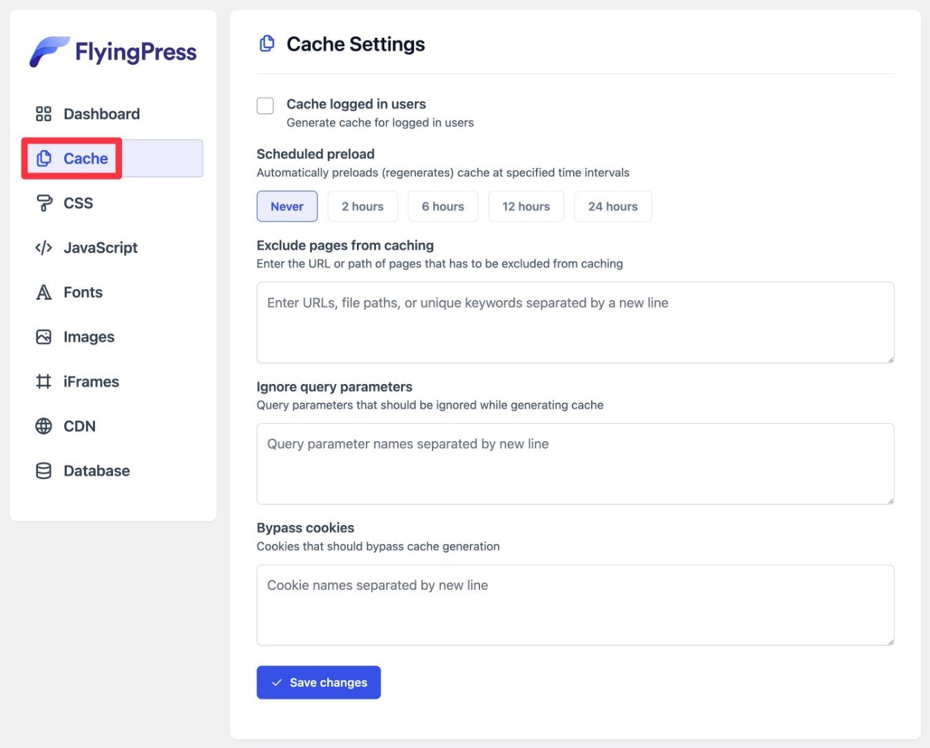 Cache settings