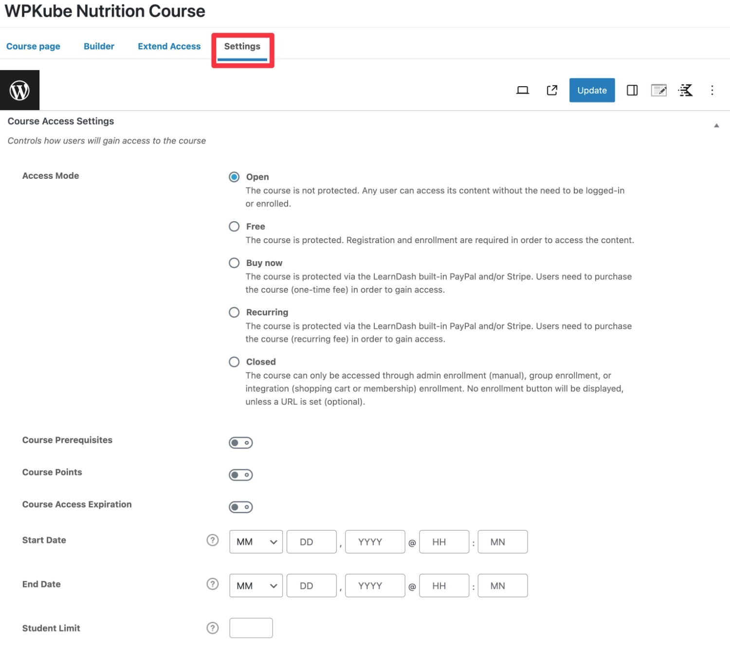 Course settings