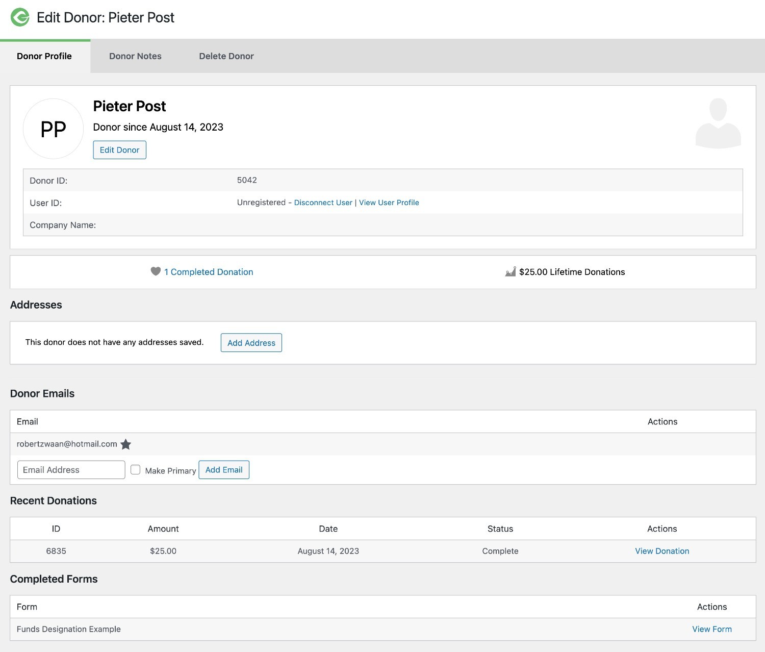 GiveWP donor dashboard