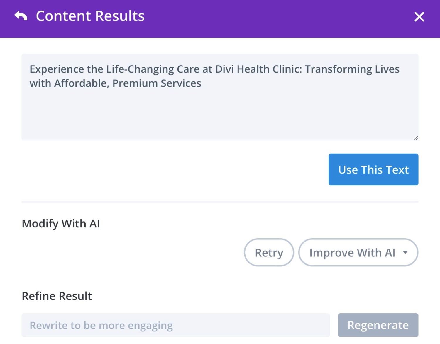 Divi AI content generation example 2