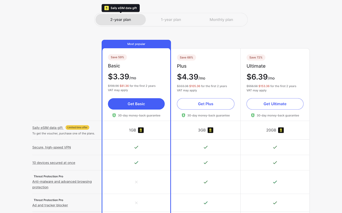 The NordVPN pricing page.