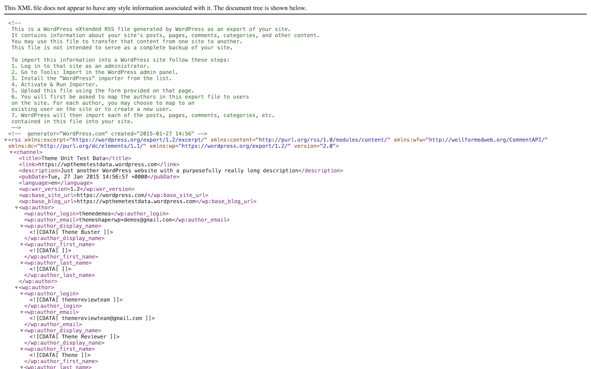 A web browser tab showing the contents of an XML file.