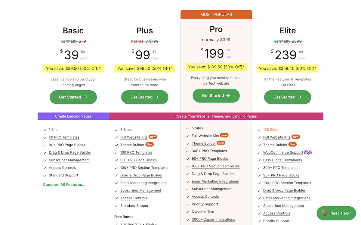 The pricing page on the SeedProd website.